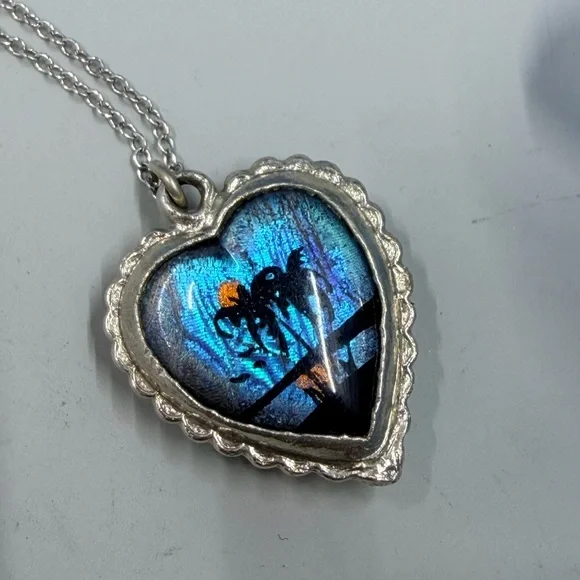 Sterling Silver Morpho Reversible Vintage Heart Pendant Necklace ULTRA UNIQUE - Picture 7 of 9